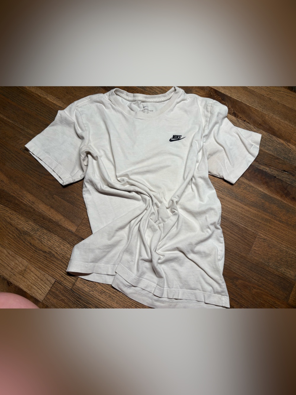 Embroided Nike Cream Short-Sleeve Tee with Black Swoosh